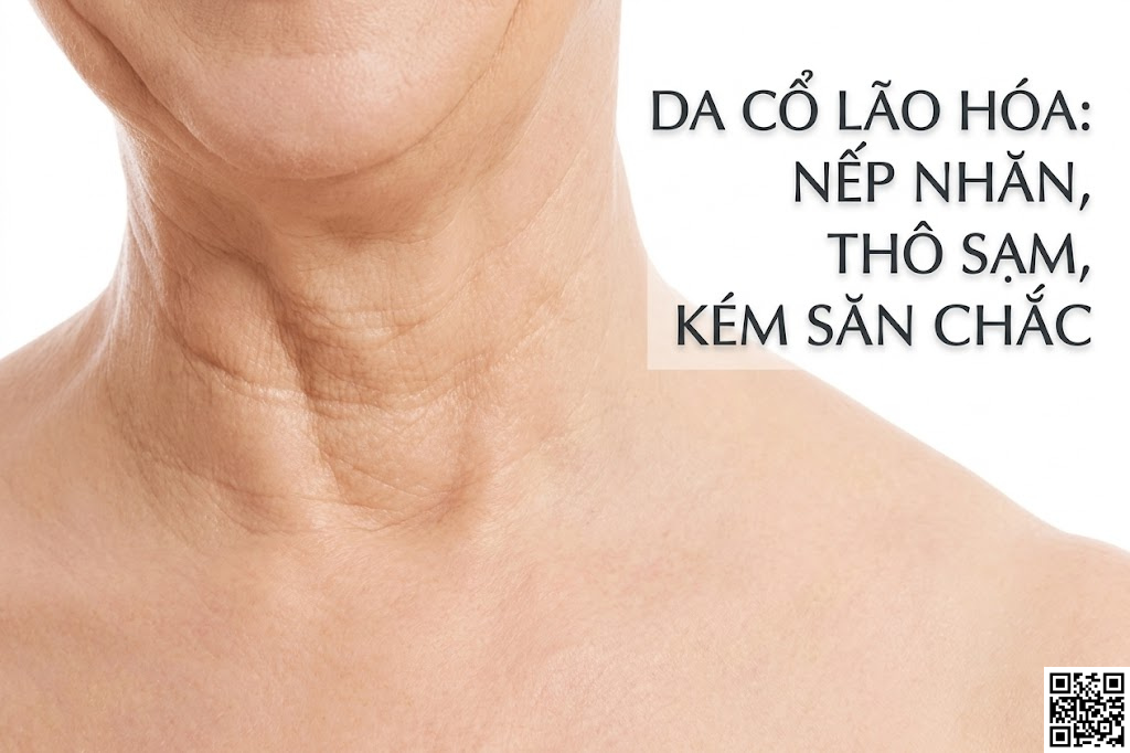 Da cổ bị lão hóa với nhiều nếp nhăn sâu